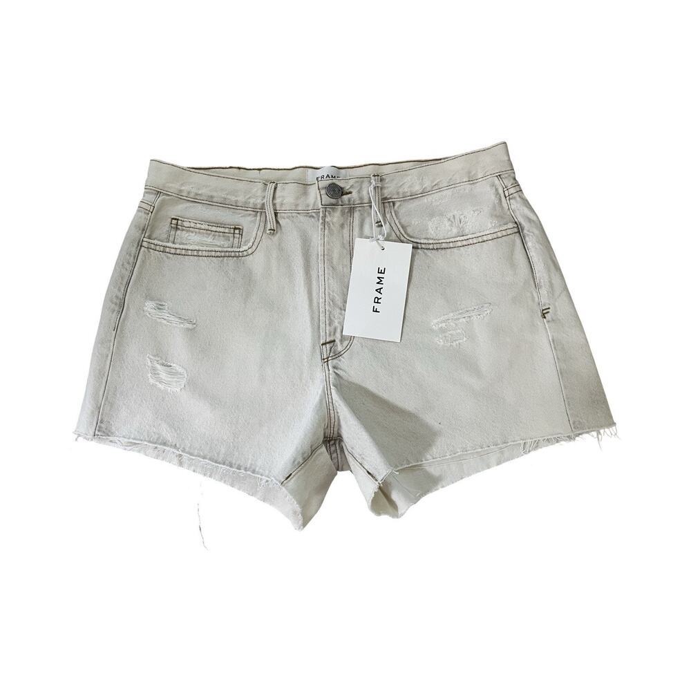 FRAME Le Brigette High Waist Distressed Denim Shorts Size 30 White Calverton NWT